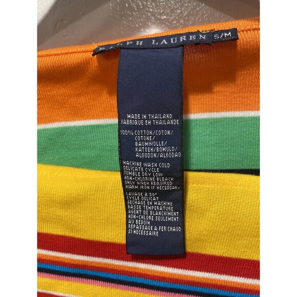 LAUREN RALPH LAUREN Rainbow color 100% cotton oversized Striped Poncho size S-M - Picture 3 of 6